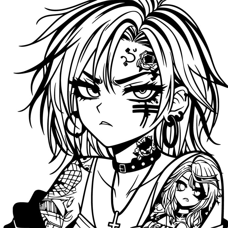 badass anime girl with scar and tattoos