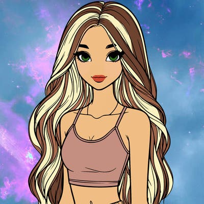 realistic girl with long hair with a crop top