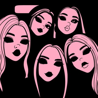 group of teen girls friends y2k up close in a selfie