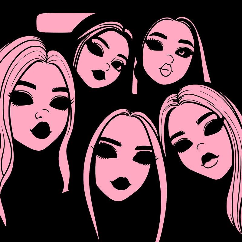 group of teen girls friends y2k up close in a selfie