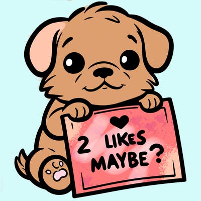 a puppy holding a sign that says 2 likes maybe?