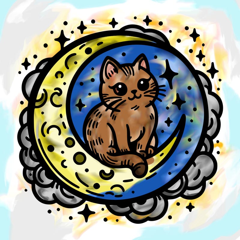 cat on the moon tattoo