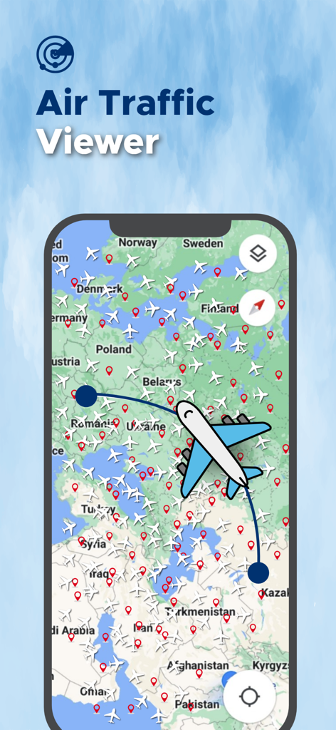 Flight Tracker® Live Plane Map - Interfaz de la aplicación móvil que muestra el tráfico aéreo en tiempo real y las ubicaciones de los aviones en un mapa global