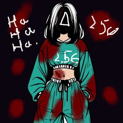 realistic girl faceless with baggy pants and a crop top