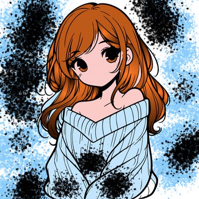 shy pretty girl wearing a sweater that is falling off one shoulder portrait