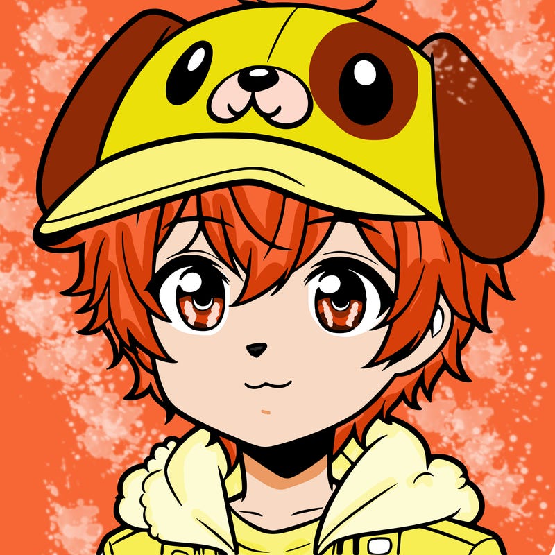 cute anime boy with puppy hat
