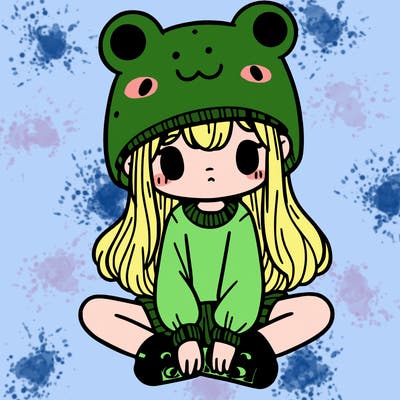 a girl wearing a frog hat and some frog socks