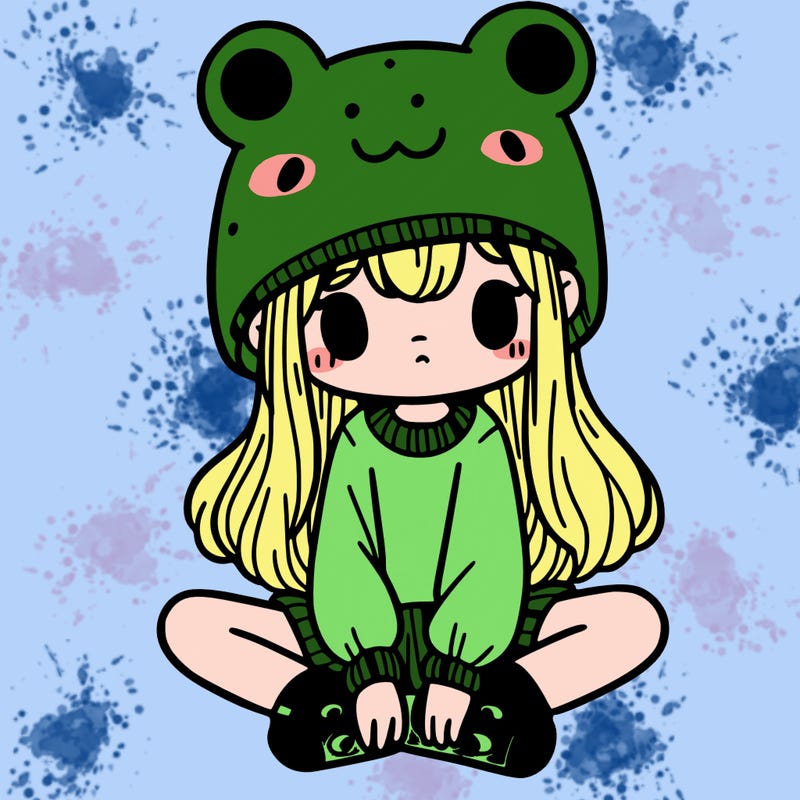 a girl wearing a frog hat and some frog socks