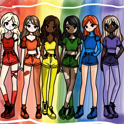 a group of girls wearing crop tops and shorts