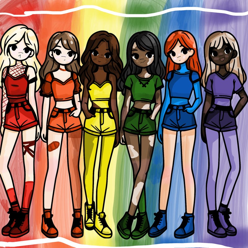 a group of girls wearing crop tops and shorts