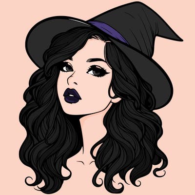 realistic witch girl with wavy hair and lips