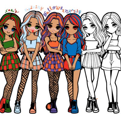 a group of girls realistic