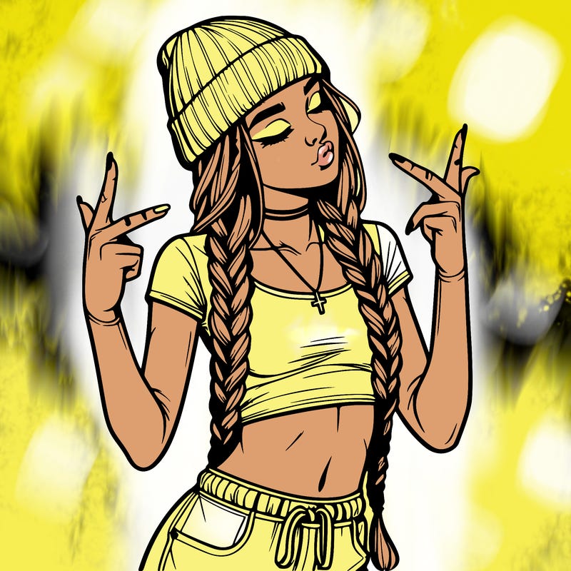 realistic teenage girl with braids and a beanie and crop top doing 🫶🏼