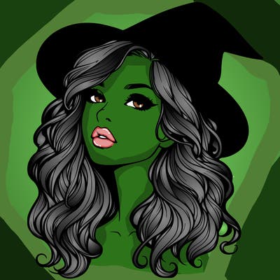 realistic witch girl with wavy hair and lips