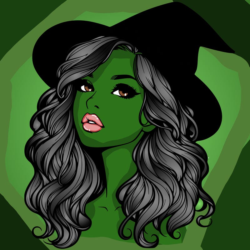 realistic witch girl with wavy hair and lips