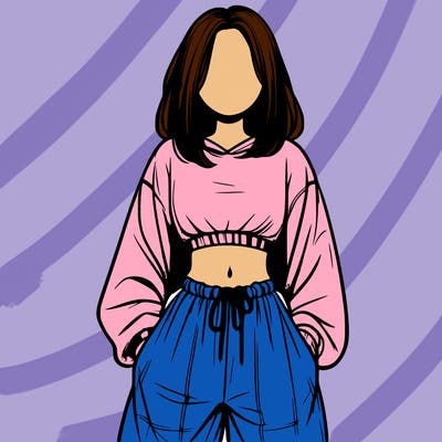 realistic girl faceless with baggy pants and a crop top