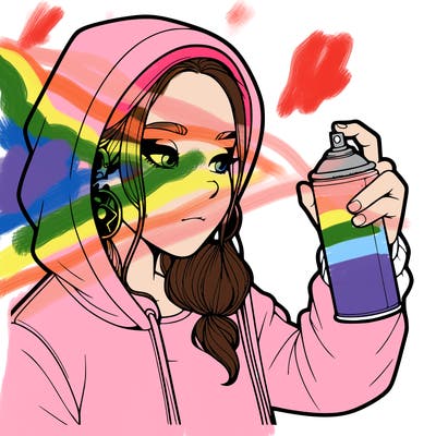 a realistic girl, spray painting