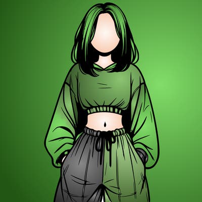 realistic girl faceless with baggy pants and a crop top