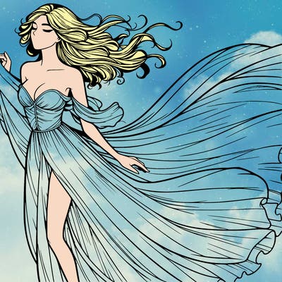 realistic woman in dress flowing the the wind