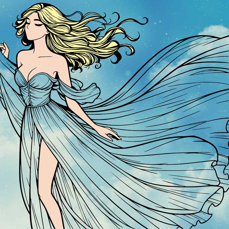 realistic woman in dress flowing the the wind