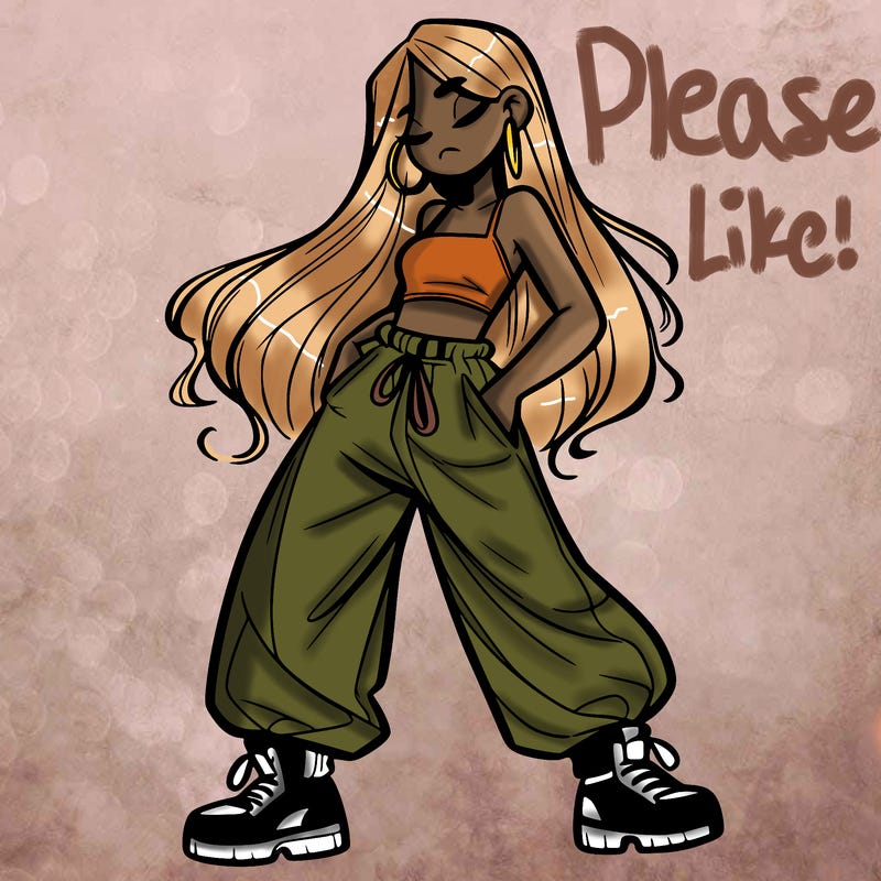 girl in baggy pants crop top and long hair