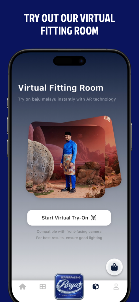 Bulan Bintang - Interfaz de probador virtual para probarse Baju Melayu usando tecnología AR.