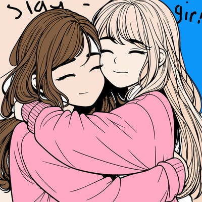 realistic two girls hugging