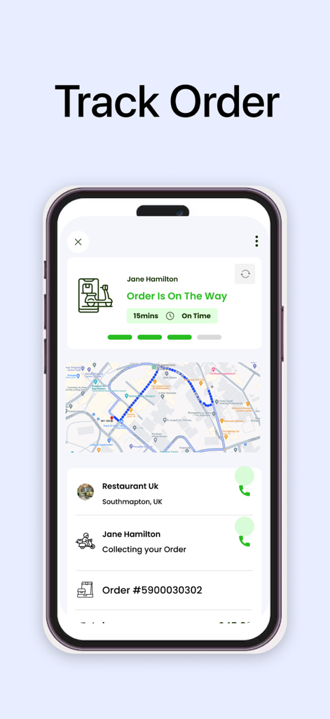 Lucky Panda - Lucky Panda app screenshot showing real-time order tracking with a delivery map and status updates