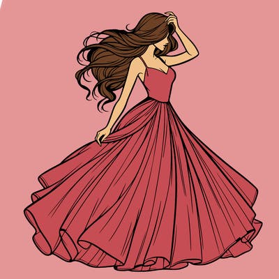 realistic woman with dress flowing in the wind