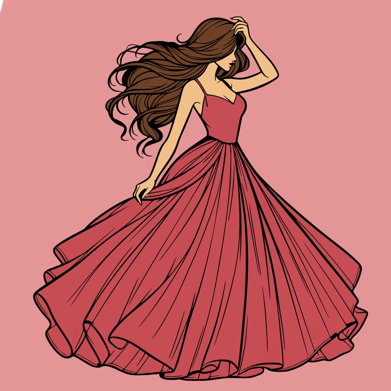 realistic woman with dress flowing in the wind