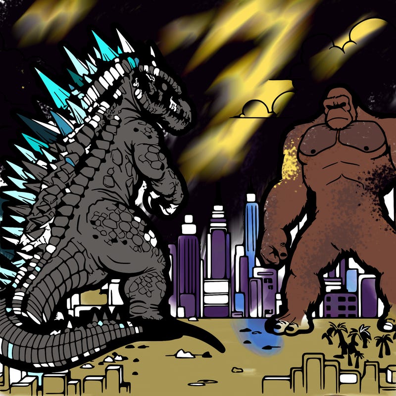 a scary godzilla vs.   king kong