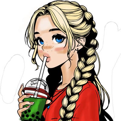 realistic girl with braided hair drinking boba
