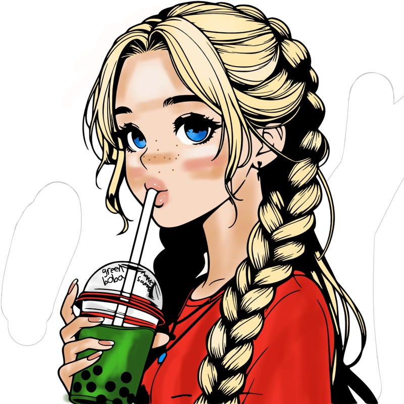 realistic girl with braided hair drinking boba