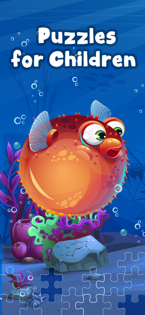 Kidify: Puzzle Games for Kids - Cartoon pufferfish in an underwater puzzle game for children