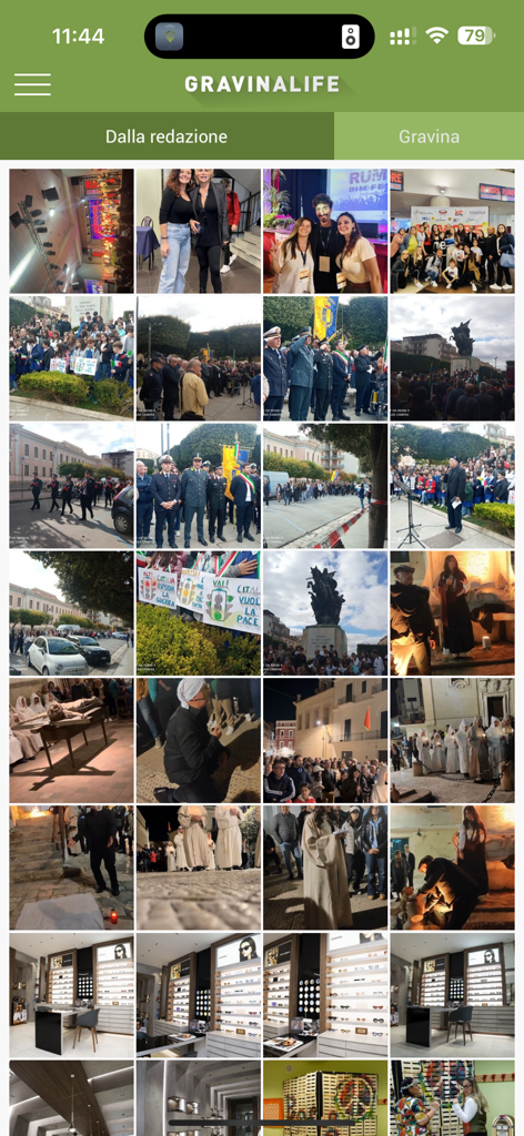 Una galleria a griglia di foto di notizie locali ed eventi comunitari a Gravina in Puglia dall'app GravinaLife.