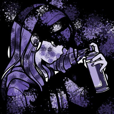 a realistic girl spray painting