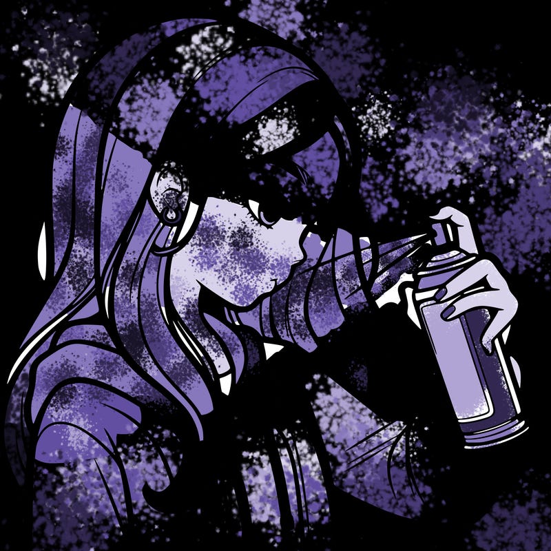 a realistic girl spray painting