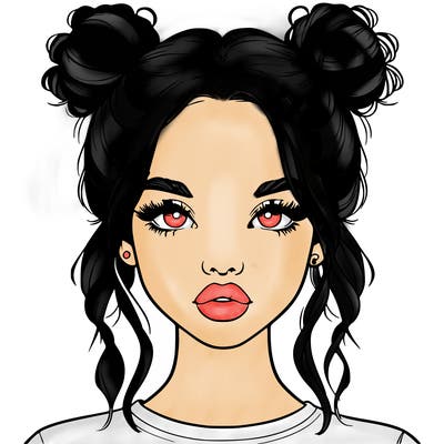 realistic girl with two buns in hair and lips