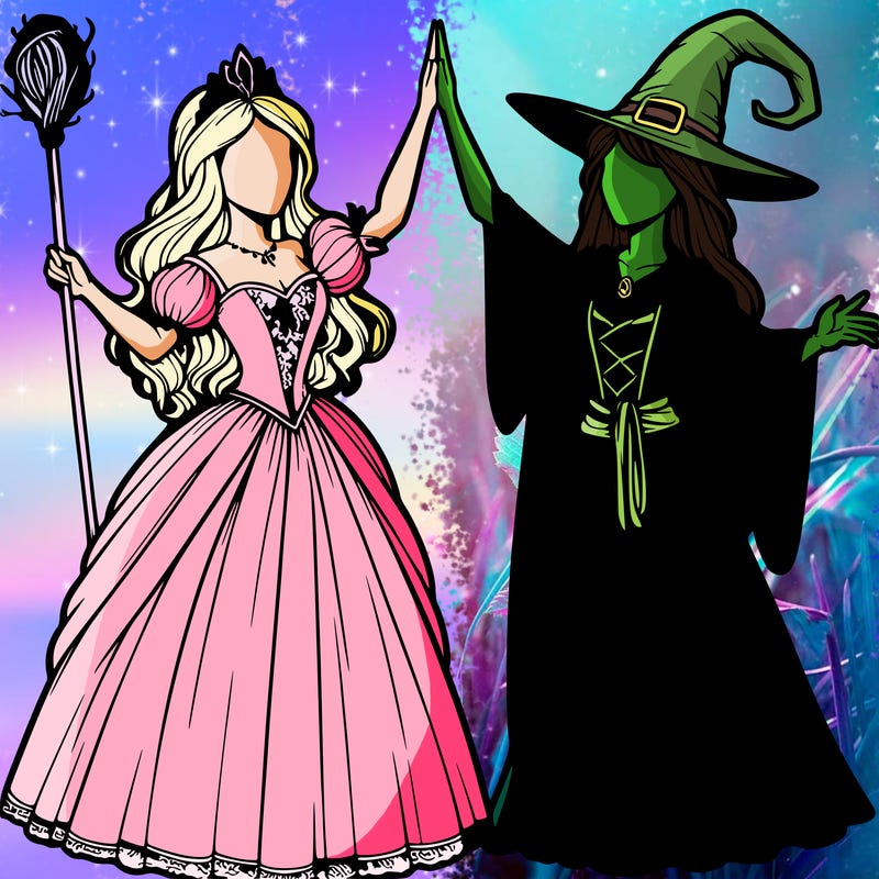 detailed realistic split of a princess and a witch