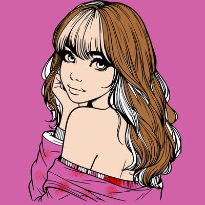 realistic girl with bangs looking over her shoulder