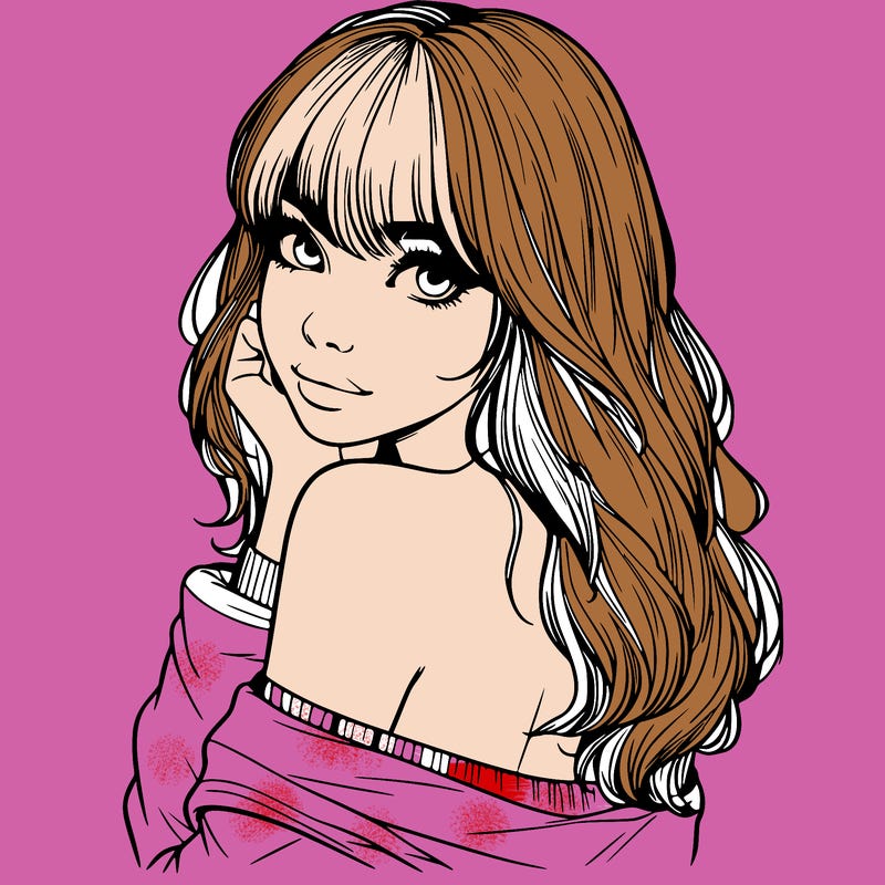 realistic girl with bangs looking over her shoulder