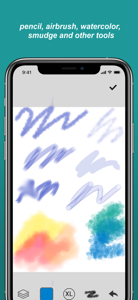 Draw With Me... - A smartphone screen showing various digital brush strokes and drawing tools in the Draw With Me app