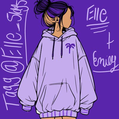 realistic girl with a oversized sweatshirt on and a bun