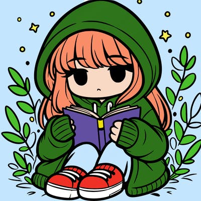 girl in oversized hoodie reading a book