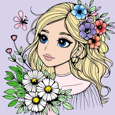 realistic girl with flowers