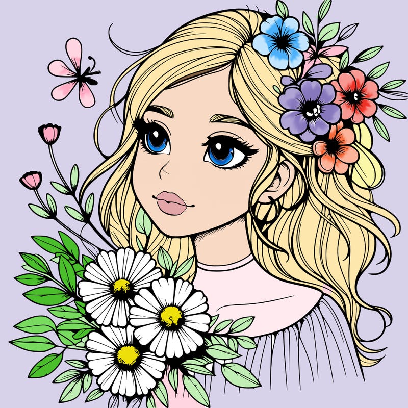 realistic girl with flowers