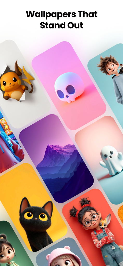 A gallery of diverse and aesthetic iPhone wallpapers including cute characters nature and minimalist designs