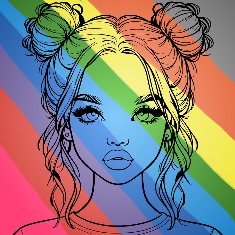 realistic girl with two buns in hair and lips