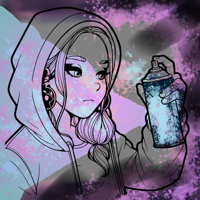 a realistic girl, spray painting