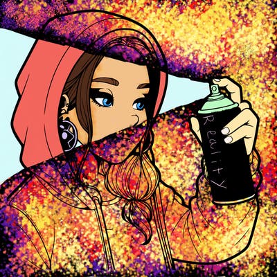 a realistic girl, spray painting